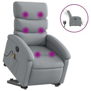 vidaXL Poltrona Alzapersona Massaggi Elettrica Grigio Chiaro Tessuto
