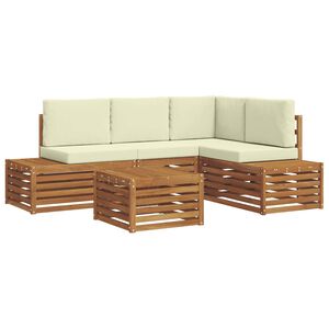 vidaXL Set di divani da esterno con cuscino 5 Pezzo Naturale e Crema