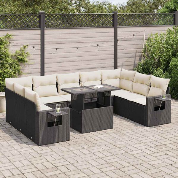 vidaXL Set Divani da Giardino 10pz con Cuscini in Polyrattan Nero