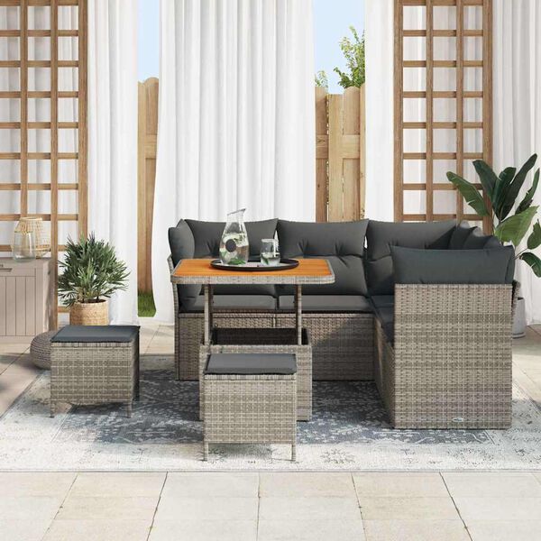 vidaXL Set Divano da Giardino 8 pcs Grigio polyrattan
