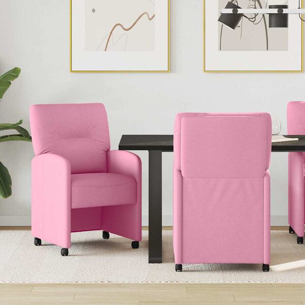 vidaXL Sedie da Pranzo con Ruote 2 pcs Rosa 57 x 67 x 95 cm Tessuto