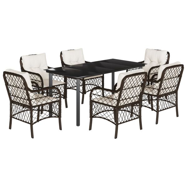 vidaXL Set da Pranzo da Giardino 7pz con Cuscini in Polyrattan Marrone