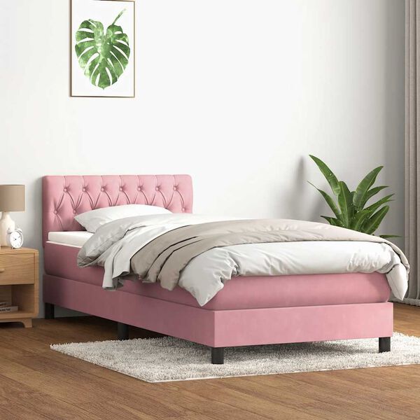 vidaXL Letto a Molle con Materasso e LED Rosa 90x220 cm Velluto
