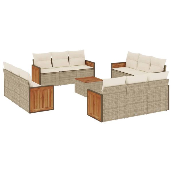 vidaXL Set Divano da Giardino 13 pz con Cuscini Beige in Polyrattan