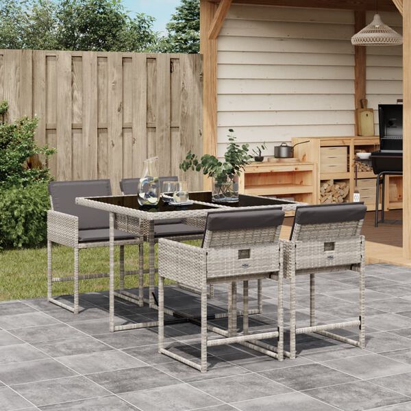 vidaXL Set Pranzo da Giardino 5pz con Cuscini Grigio Chiaro Polyrattan