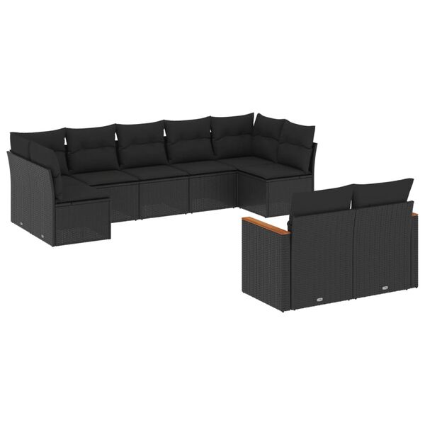 vidaXL Set Divani da Giardino 9 pz con Cuscini Nero in Polyrattan