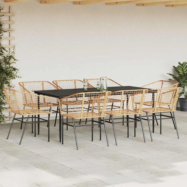 vidaXL Set da Pranzo da Giardino 9 pz Polyrattan Vetro