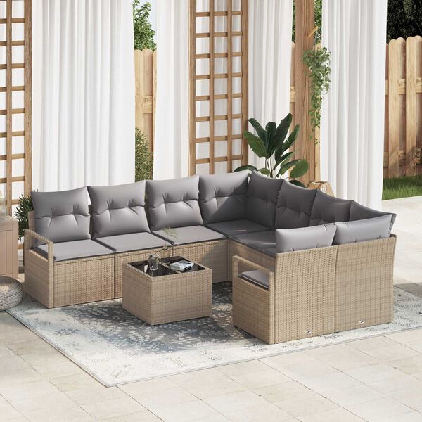 vidaXL Set di divani con cuscino 9 pcs Beige e grigio polyrattan