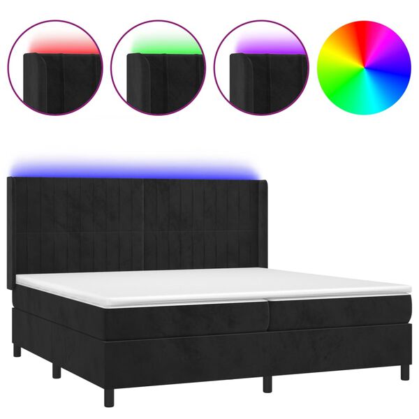 vidaXL Letto a Molle con Materasso e LED Nero 200x200 cm in Velluto