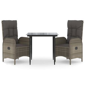 vidaXL Set Salotto Giardino 3 pz con Cuscini Nero e Grigio Polyrattan