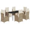 vidaXL Set da Pranzo da Giardino 7 pz con Cuscini Beige in Polyrattan