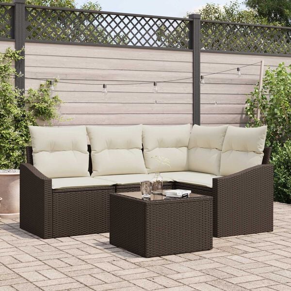 vidaXL Set Divano da Giardino 5 pcs Marrone e Crema polyrattan