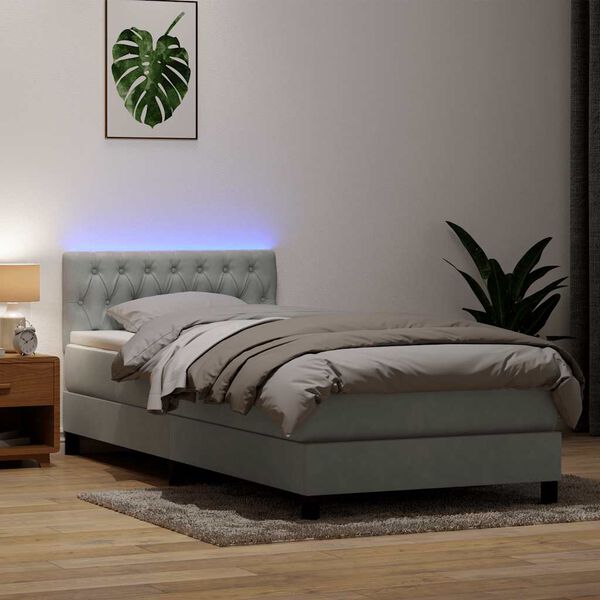 vidaXL Letto a Molle con Materasso e LED Grigio Chiaro 100x220cm Velluto