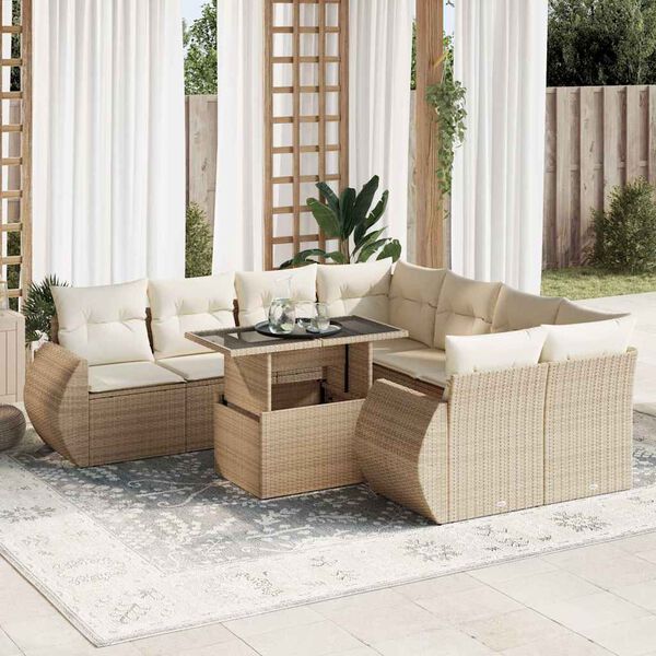 vidaXL Set Divano da Giardino 9 pz con Cuscini Beige in Polyrattan