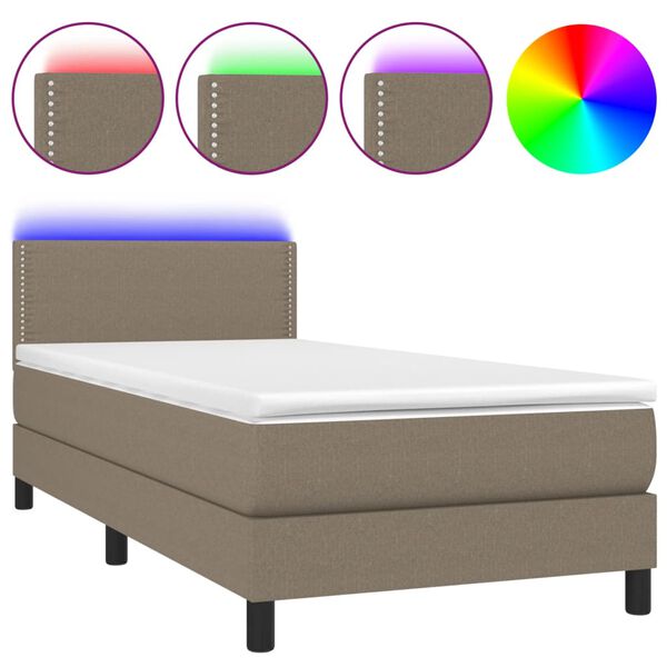 vidaXL Letto a Molle con Materasso e LED Tortora 90x190 cm in Tessuto