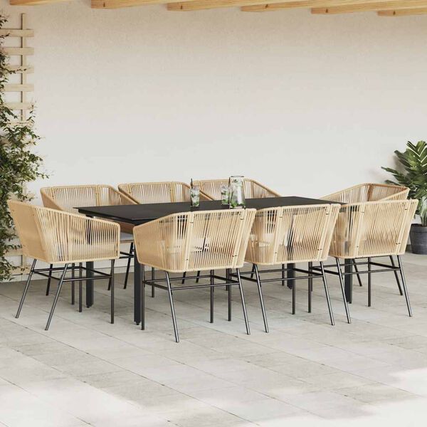 vidaXL Set da Pranzo da Giardino 9 pz con Cuscini Polyrattan Vetro
