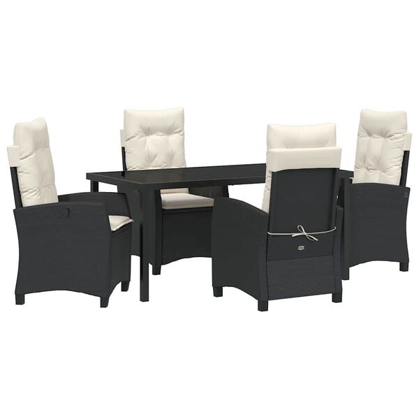 vidaXL Set da Pranzo per Giardino con cuscino 5 pcs Nero polyrattan