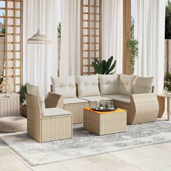vidaXL Set Divano da Giardino 6 pz con Cuscini Beige in Polyrattan