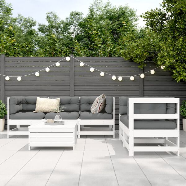 vidaXL Set Divani da Giardino 6 pz Bianco in Legno Massello di Pino
