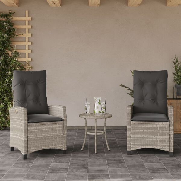 vidaXL Set da Bistr&ograve; 3 pz con Cuscini Grigio Chiaro in Polyrattan