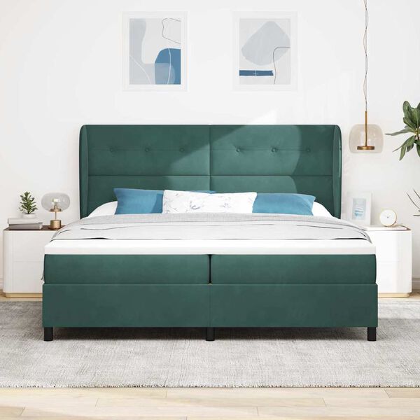 vidaXL Letto a molle con materasso Verde Scuro 200 x 200 cm Velluto