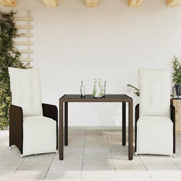 vidaXL Set Bistrò da Giardino 3 pz con Cuscini in Polyrattan Marrone