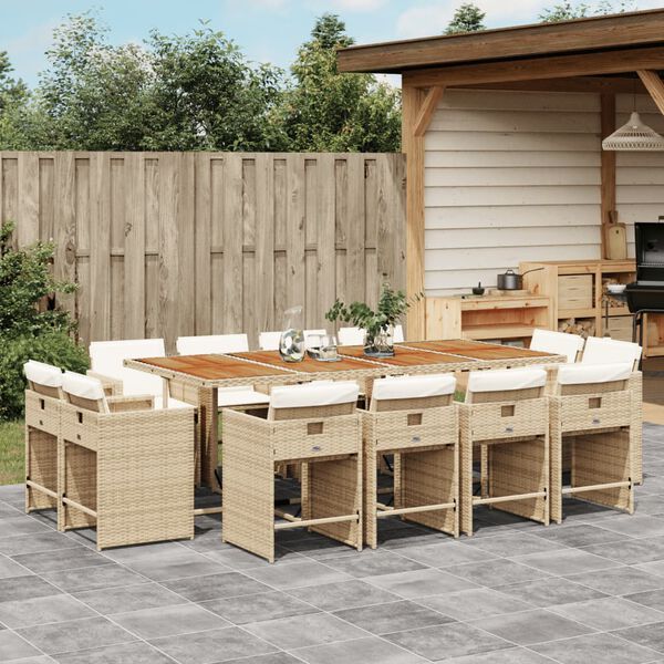 vidaXL Set da Pranzo da Giardino 13 pz con Cuscini Beige in Polyrattan