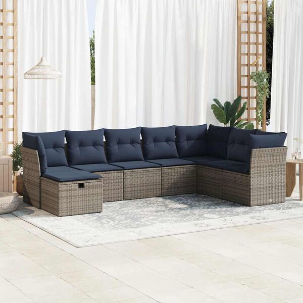vidaXL Set Divano da Giardino 8 pz con Cuscini Grigio in Polyrattan