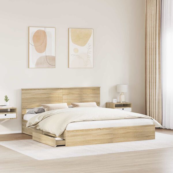 vidaXL Letto con Contenitore con testiera Rovere Sonoma 180 x 200 cm