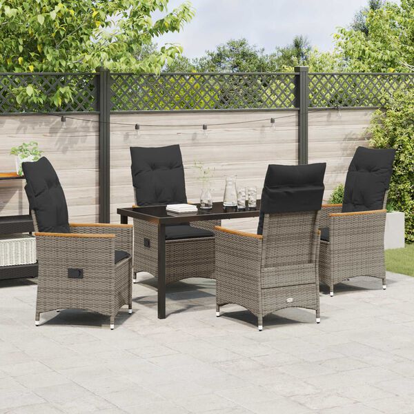 vidaXL Set da Pranzo per Giardino con cuscino 5 pcs Grigio polyrattan