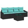 vidaXL Set di divani 5 pz 3-Numero di posti Nero e Turchese polyrattan