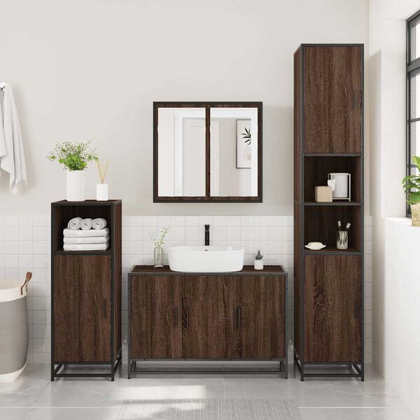 vidaXL Set Mobili da Bagno 3 pz Rovere Marrone in Legno Multistrato