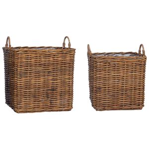 vidaXL Cestino per Piante con archiviazione 2 pcs Marrone Rattan Lacak