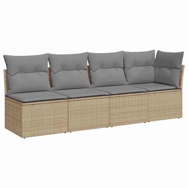 vidaXL Divano da Giardino con Cuscini a 4 Posti Beige in Polyrattan