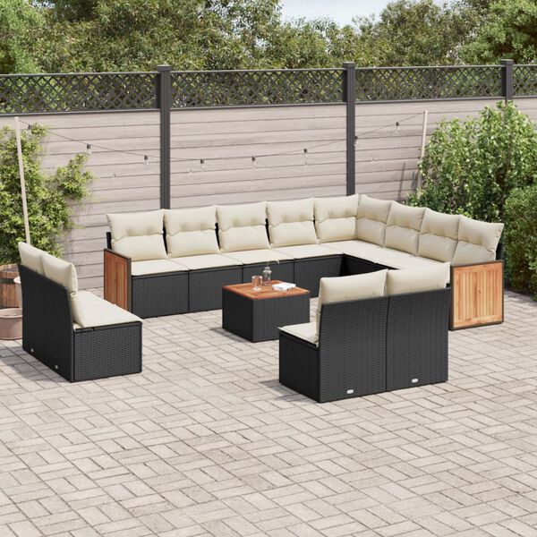 vidaXL Set Divani da Giardino 13pz con Cuscini Nero in Polyrattan
