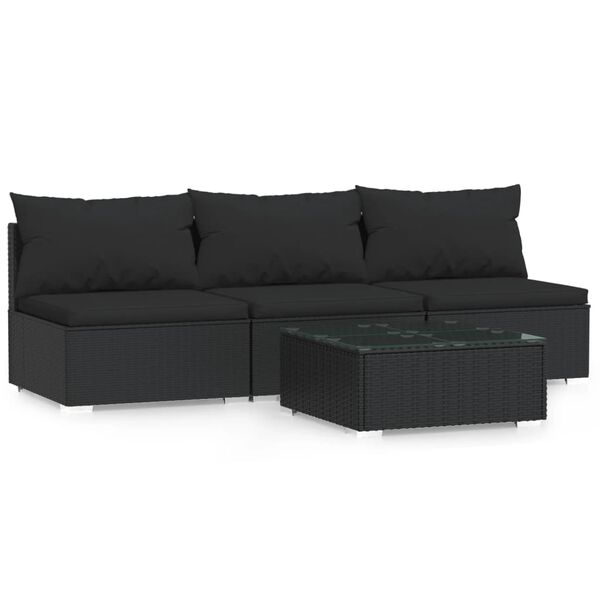 vidaXL Set Divani da Giardino 4 pz con Cuscini in Polyrattan Nero
