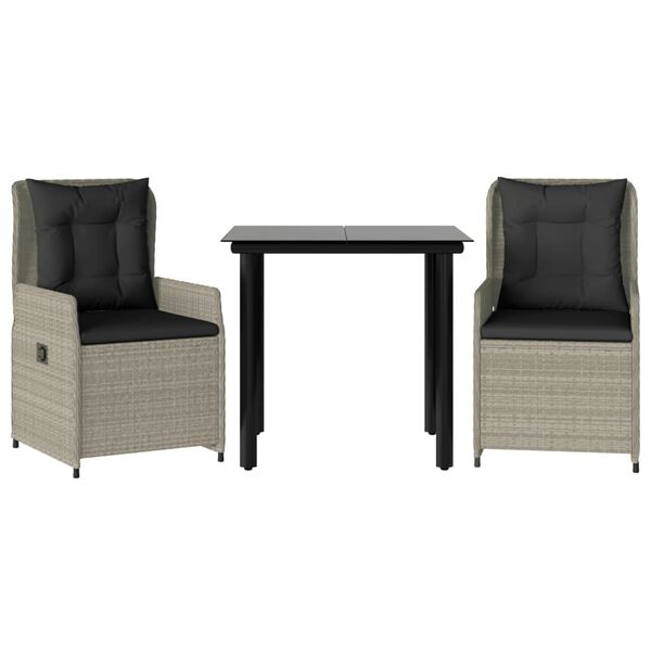 vidaXL Set Pranzo da Giardino 3pz con Cuscini Grigio Chiaro Polyrattan