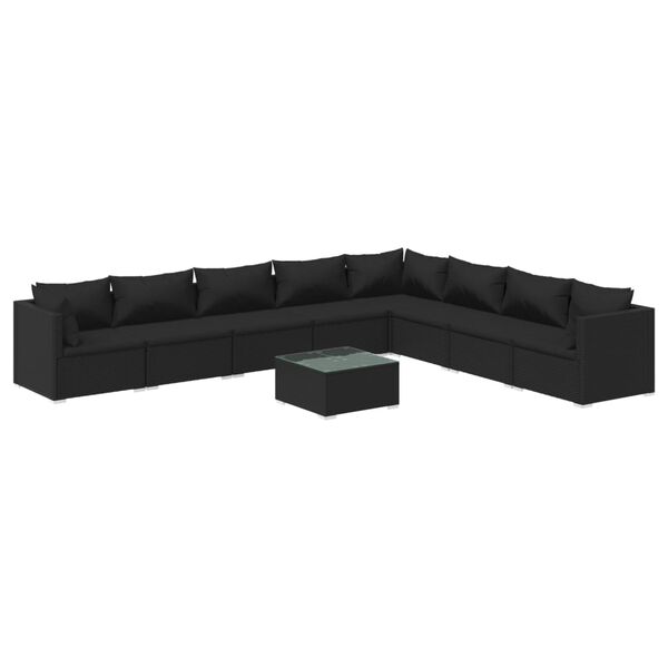 vidaXL Set Divani da Giardino 9 pz con Cuscini in Polyrattan Nero