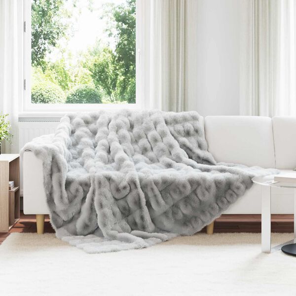 vidaXL Coperta in Pelliccia di Coniglio Finta Grigio 240 x 270 cm