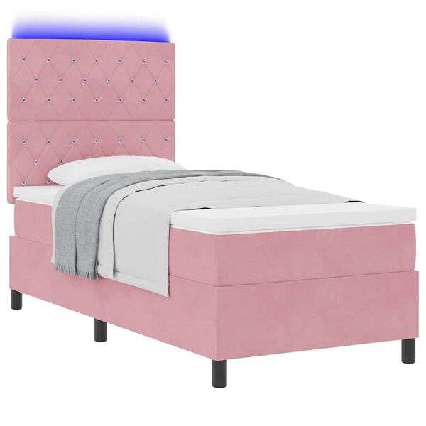 vidaXL Letto a Sorgente LED con materasso Rosa 100 x 200 cm Velluto