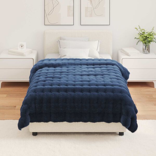 vidaXL Coperta in Pelliccia di Coniglio Finta Blu Marino 130 x 150 cm