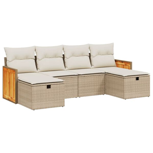 vidaXL Set Divano da Giardino 6 pz con Cuscini Beige in Polyrattan