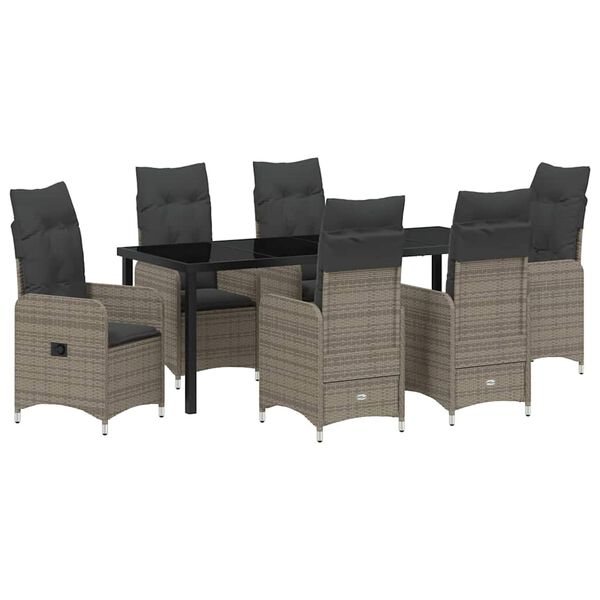 vidaXL Set da Pranzo per Giardino con cuscino 7 pcs Grigio polyrattan