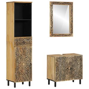 vidaXL Set Mobili da Bagno 3pz in Legno Massello di Mango