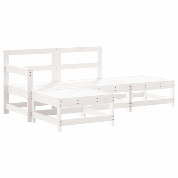 vidaXL Set Divani da Giardino 4pz con Cuscini in Legno Massello Bianco