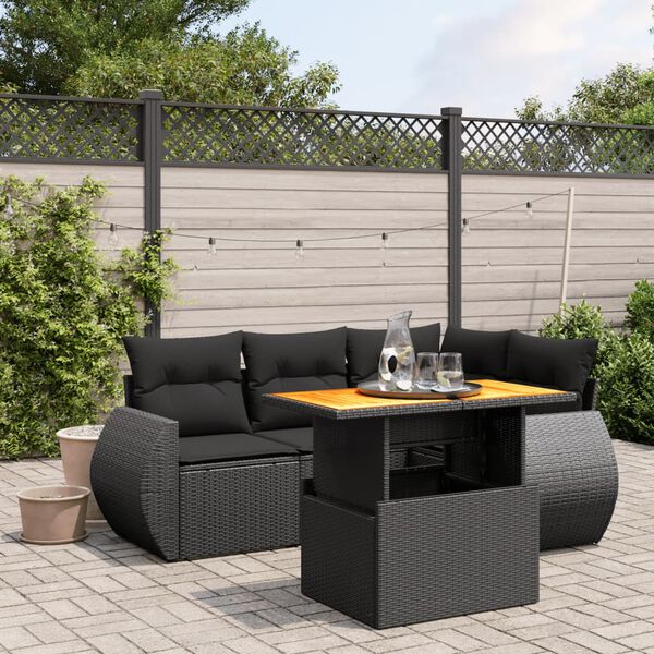 vidaXL Set Divani da Giardino 5 pz con Cuscini in Polyrattan Nero