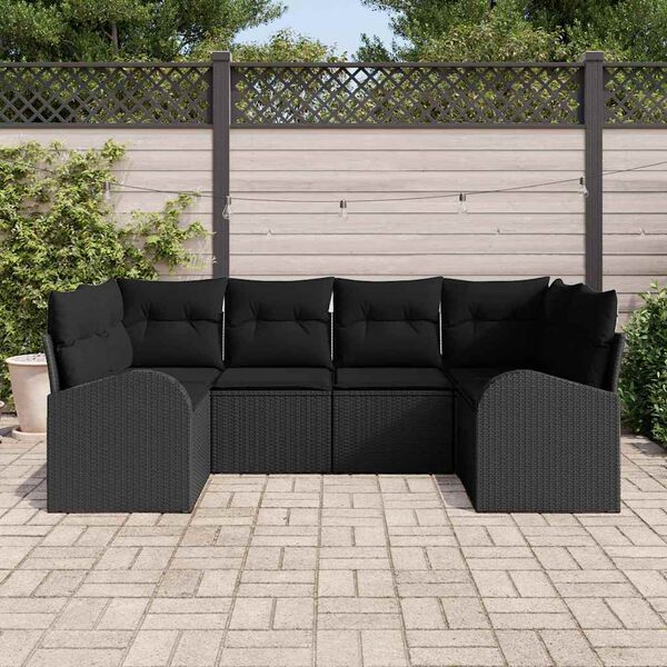 vidaXL Set Divano da Giardino con cuscino 6 pcs Nero polyrattan