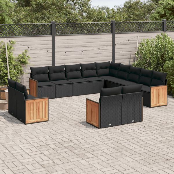 vidaXL Set Divani da Giardino 13pz con Cuscini Nero in Polyrattan