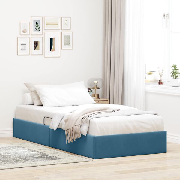 vidaXL Letto con Contenitore Blu Scuro 90 x 190 cm Velluto
