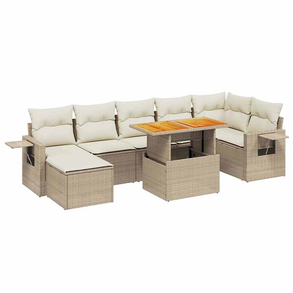 vidaXL Set Divano da Giardino 8 pz con Cuscini Beige in Polyrattan